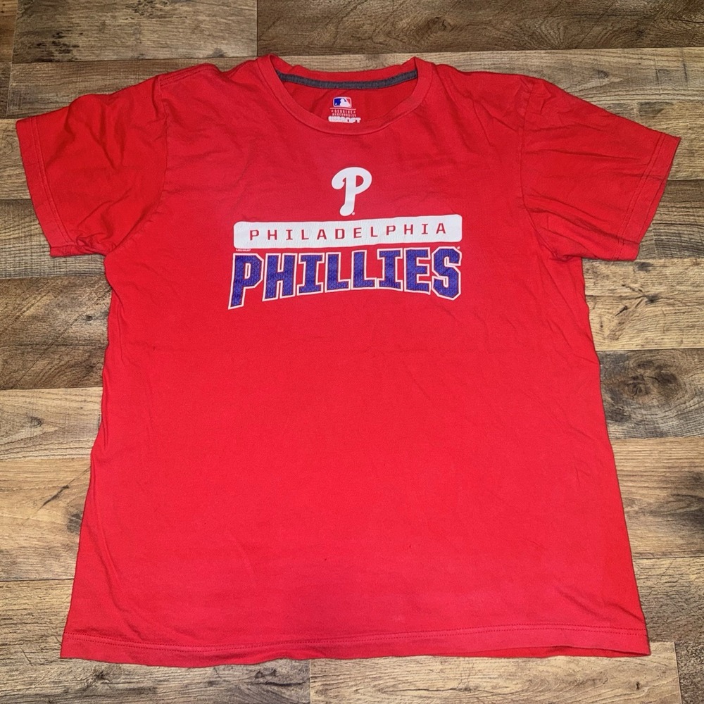 MLB Philadelphia Phillies Red Short Sleeve T Shirt Size Large Ring Spun Cotton